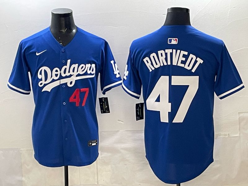 Men 2025 Los Angeles Dodgers #47 Rortvedt Blue Game Nike MLB Jersey style 003